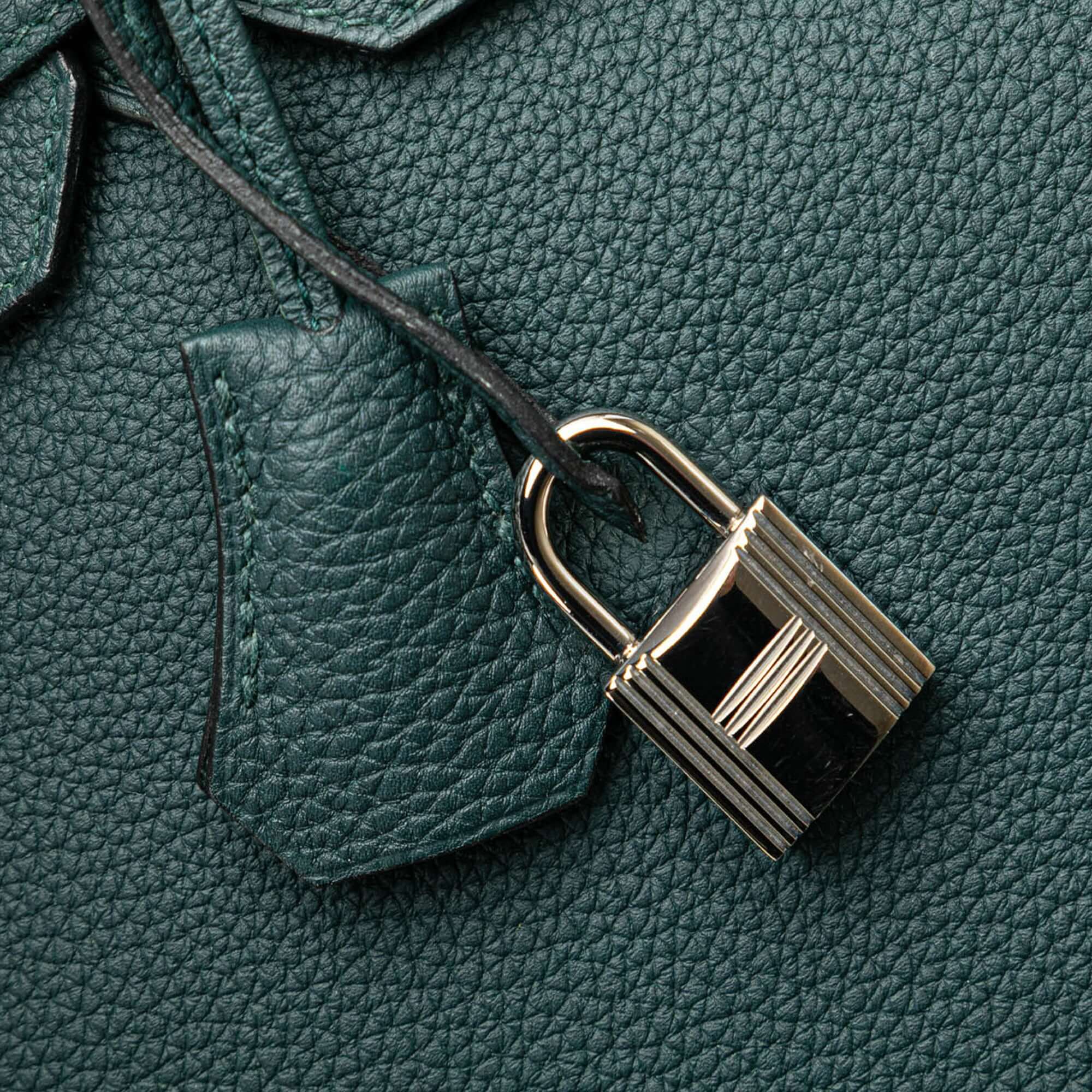 Pre-loved Hermès Birkin 30 Vert Cypress green Togo leather bag with palladium hardware
