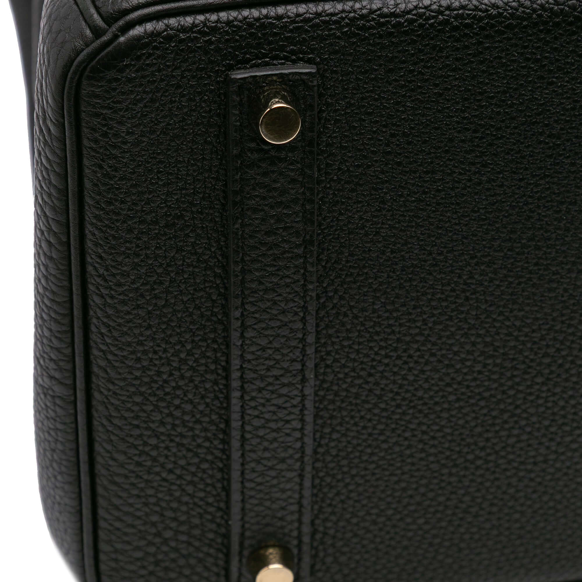 Pre-loved Hermès Birkin 35 Black Togo Leather Handbag from 2012 with Lock Set close up of the bottom side