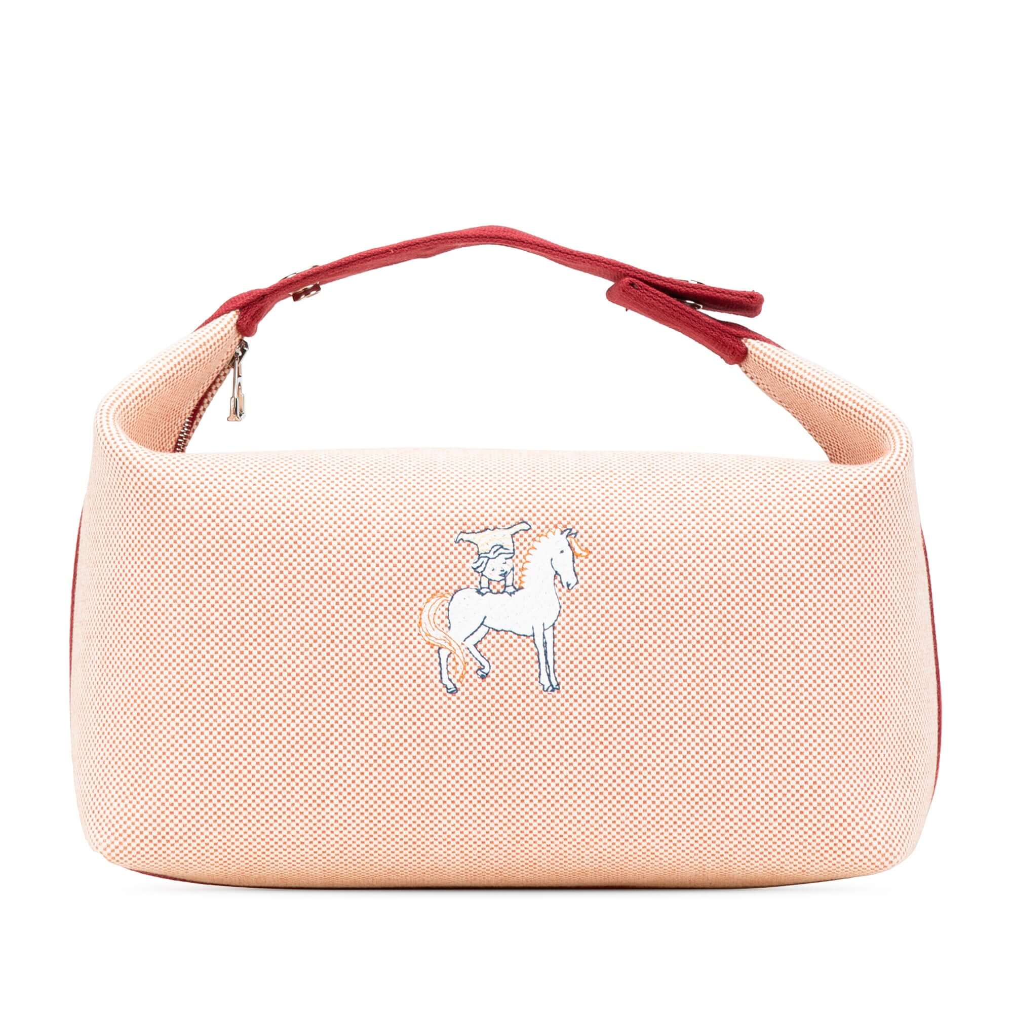 Pre-loved Hermès large Bride-A-Brac terracotta canvas travel case with zip and handle
