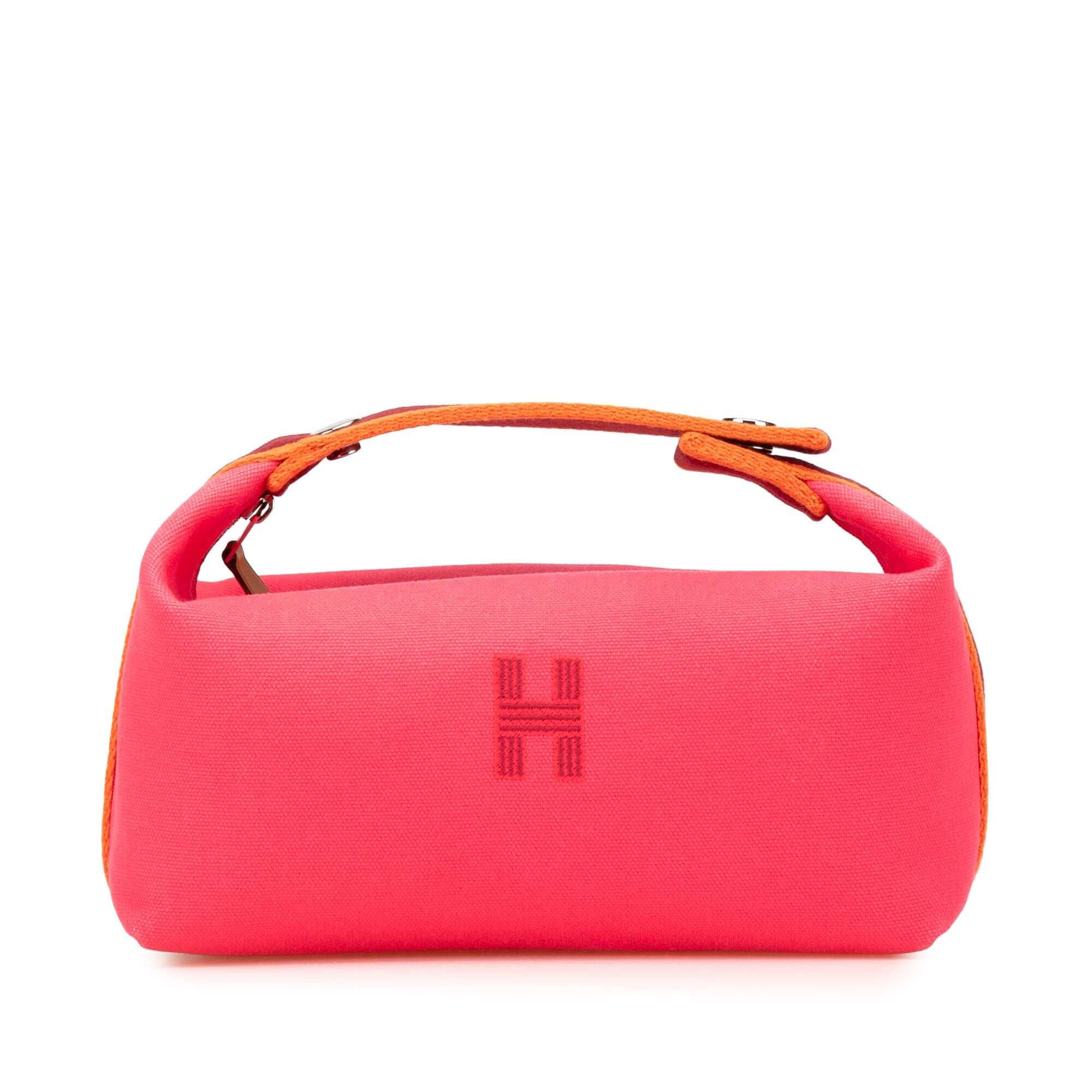 Pre-loved Hermès Small Bride-A-Brac pink canvas pouch with handle and zipper