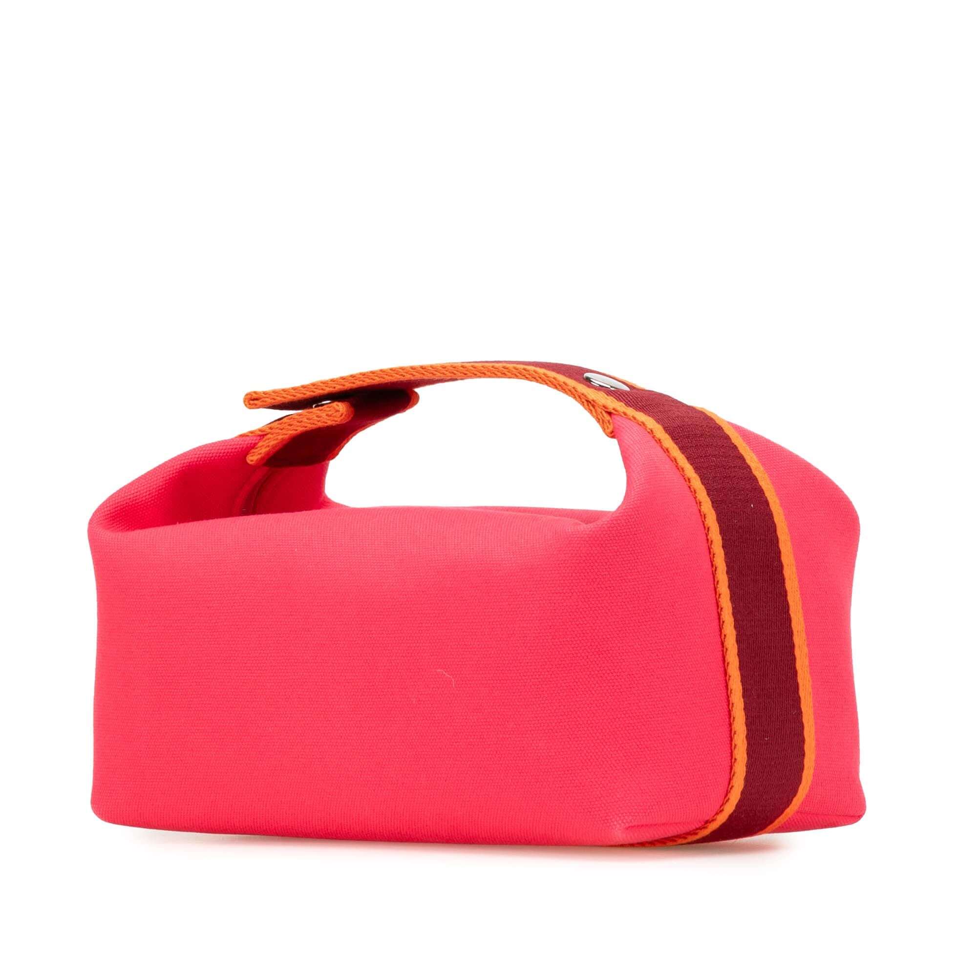Pre-loved Hermès Small Bride-A-Brac pink canvas pouch with handle and zipper
