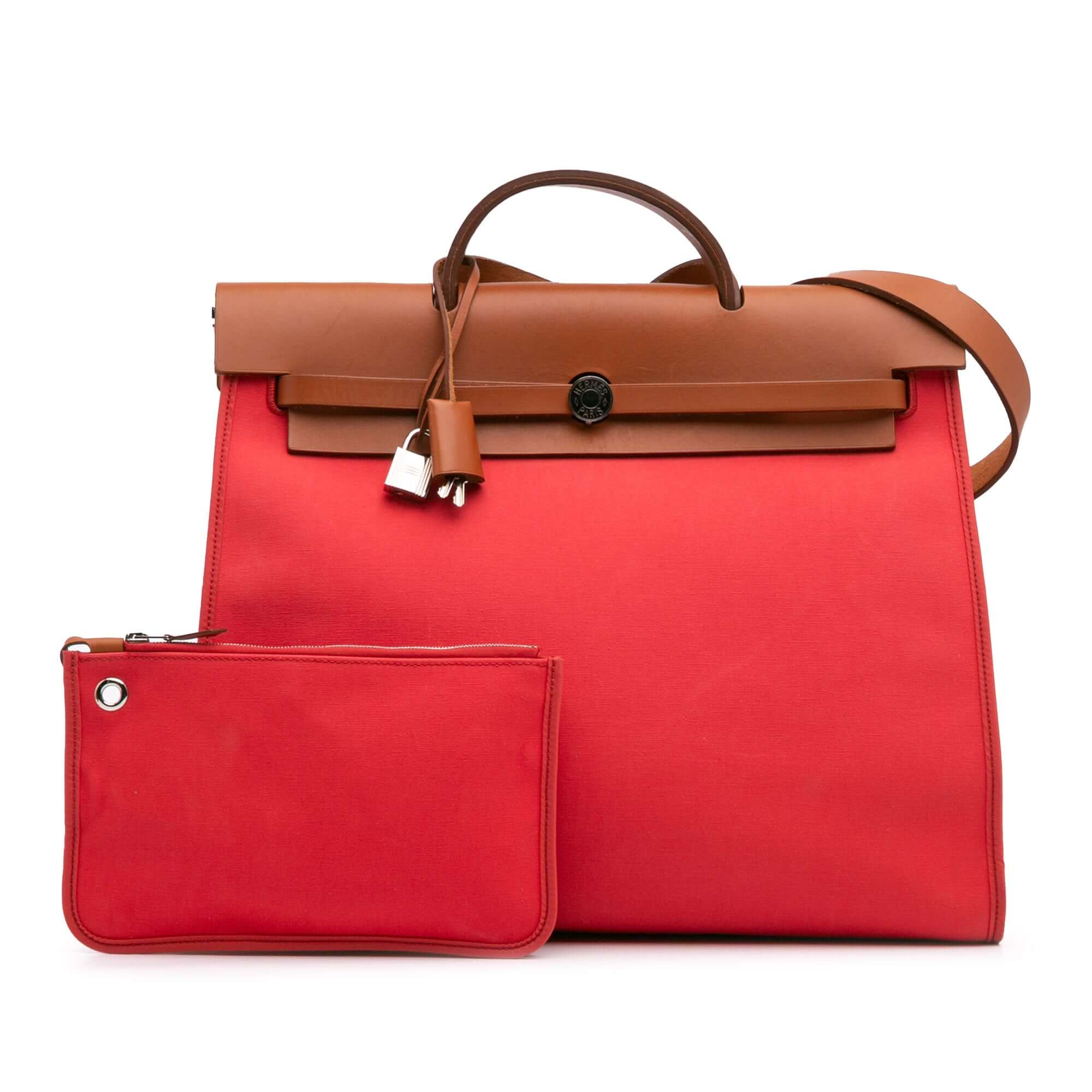  front view of a Pre-loved Hermès Herbag Zip 39 in pink canvas with leather trim and detachable pouch