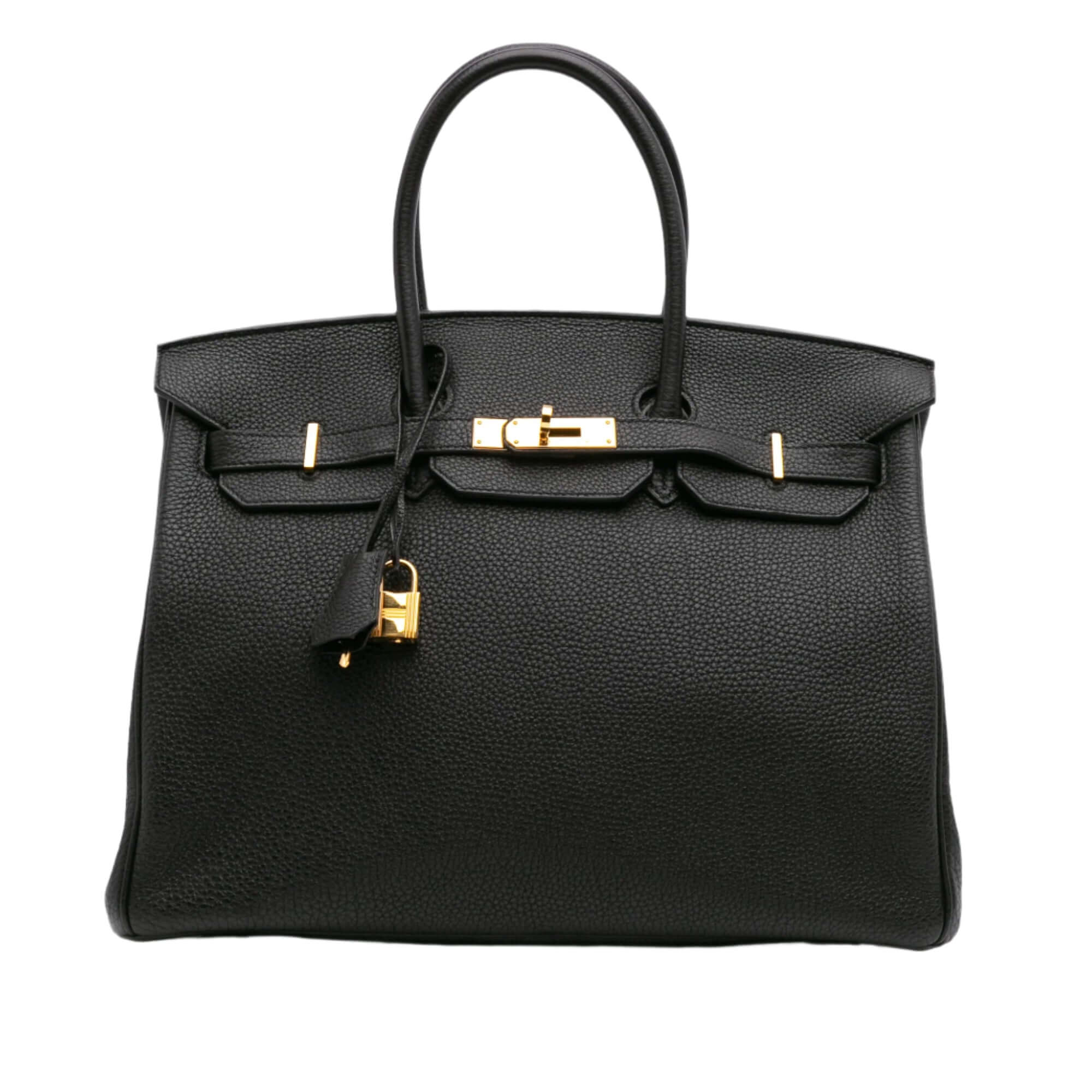 Front view Pre-loved Hermès Birkin 35 Black Togo Leather Handbag from 2012 with Lock Set
