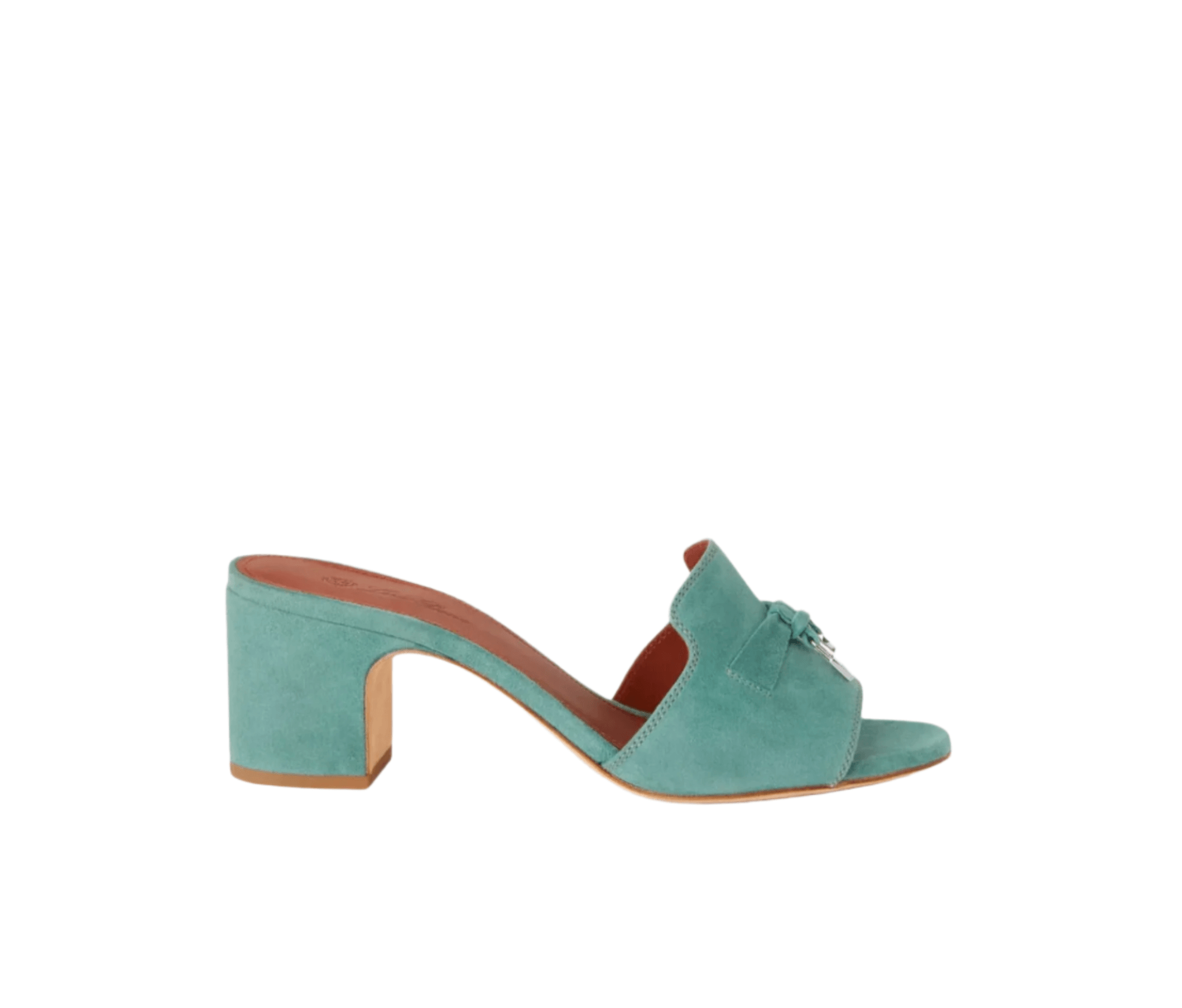 Side view of Loro Piana Summer Charms sandal with 5.5 cm heel, structured silhouette, and Kummel-striped sole
