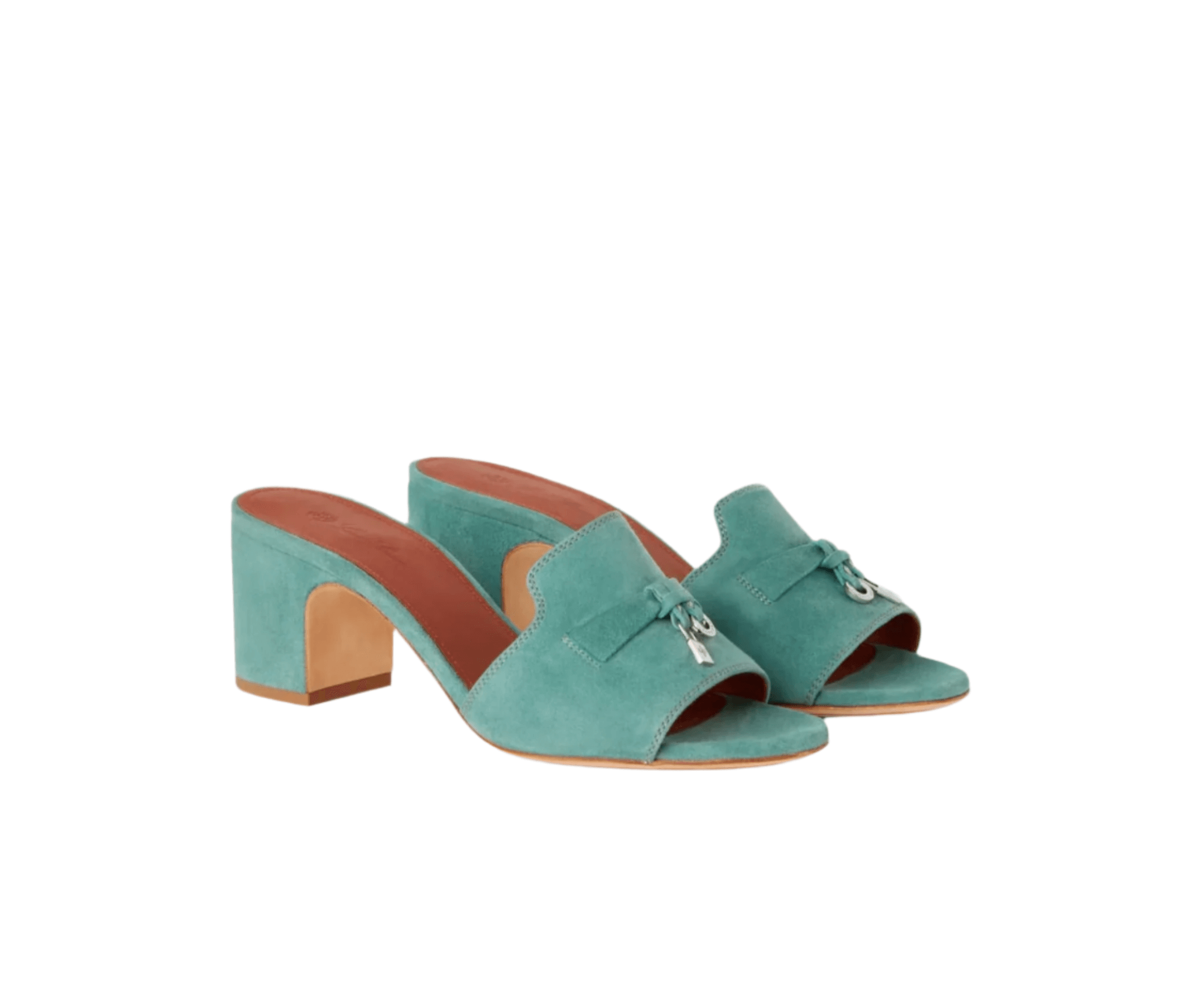 Loro Piana Summer Charms Heeled Sandal in soft suede goatskin with My Charms embellishment and tonal stitching
